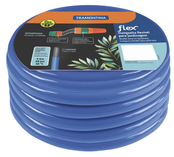 Mangueira Flex Azul em PVC 2 Camadas para jardim 15 m com engate rosqueado e esguicho – Tramontina
