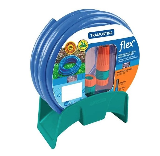 Mangueira para Jardim com Esguicho E Suporte Flex 20 Metros Azul