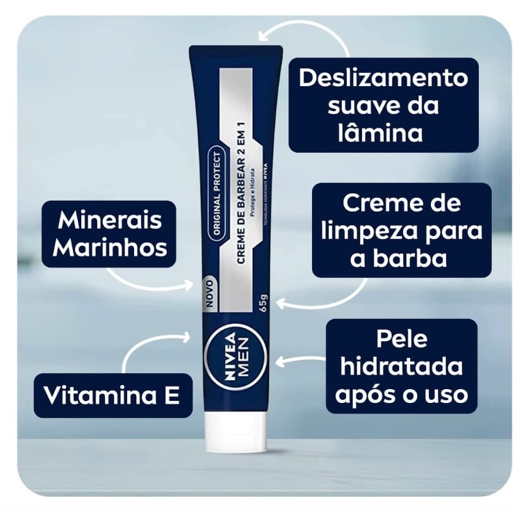 NIVEA Creme De Barbear 2 Em 1 Men Original Protect 65G, Branco