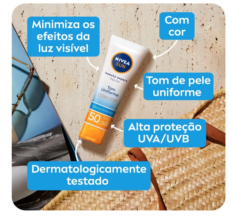 NIVEA SUN Protetor Solar Facial Beauty Expert Com Cor FPS 50 50g
