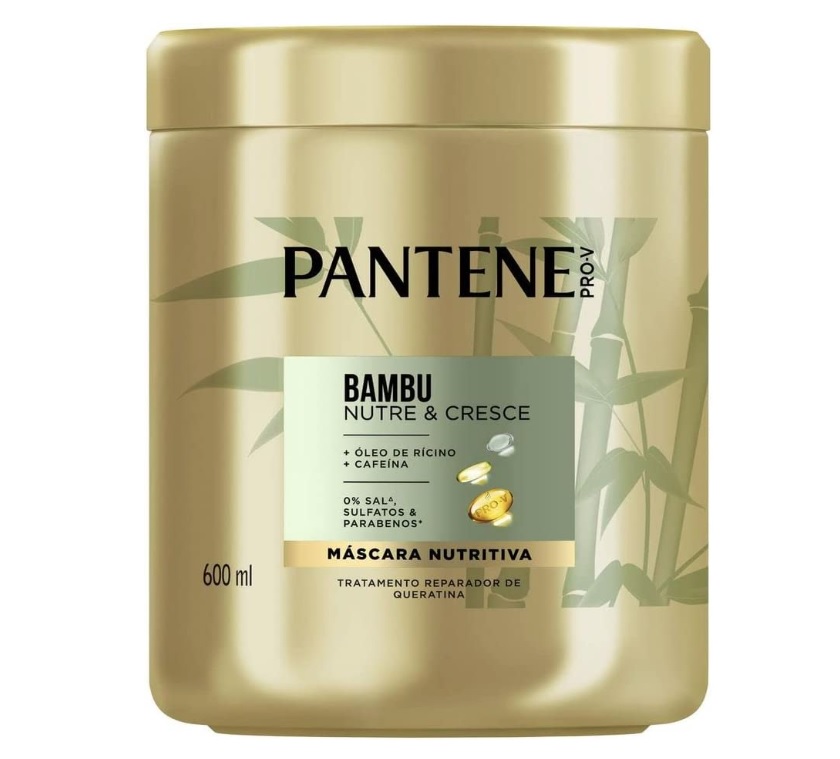 Pantene – Máscara Nutritiva Bambu Nutre e Cresce, com Óleo Capilar de Rícino e Cafeína, Tratamento Capilar Reparador, 600 ml