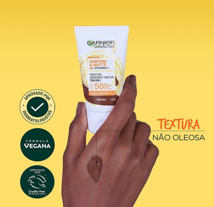 Protetor Hidratante Facial Garnier Uniform & Matte Vitamina C FPS 50 Cor Negra, 40g
