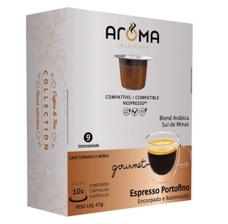 Aroma Selezione Cápsulas de Café Espresso Portofino Aroma, Compatível com Nespresso, Contém 10 Cápsulas