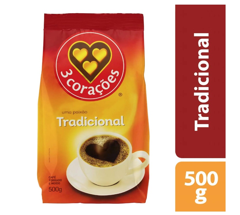 Café, Torrado e Moído, Tradicional, Pacote, 500g, 3 Corações