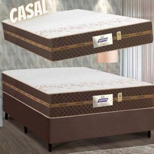 Cama Box Casal Colchão Molas Flora Marrom 138x188x60cm