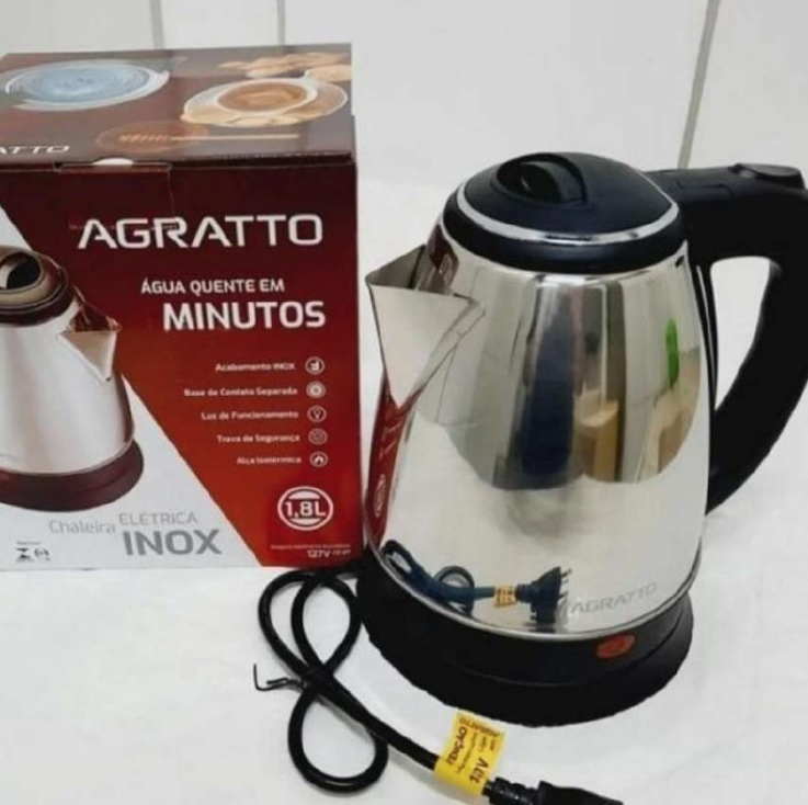 Chaleira Elétrica, Preto/Inox, 127v, Agratto