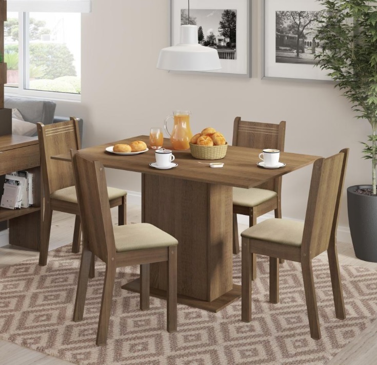 Conjunto Sala de Jantar Lexy Madesa Mesa Tampo de Madeira com 4 Cadeiras