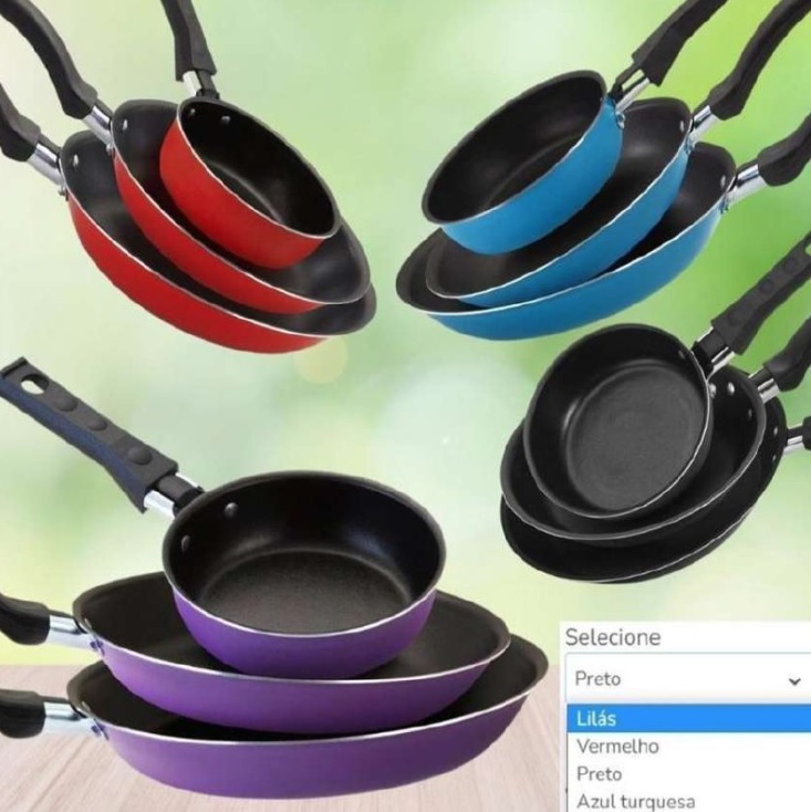 Conjunto de Frigideiras 3 Peças Antiaderente Techflon Nacional