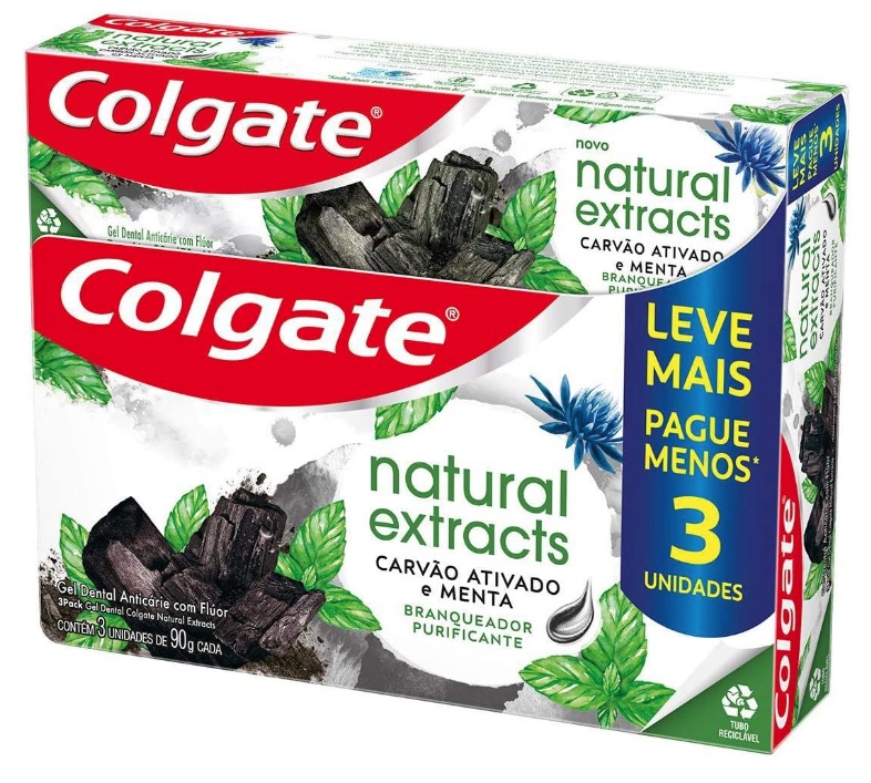 Creme Dental Colgate Natural Extracts Carvão Ativado e Menta 3 unid 90g