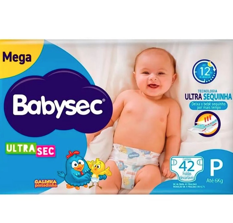 Fralda Babysec Ultrasec Galinha Pintadinha Tam. P – 0 a 6kg 42 Unidades