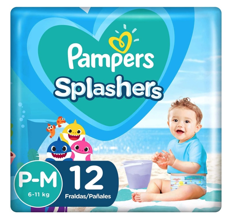 Fraldas Para Água Pampers Splashers Baby Shark P-M 12 Unidades
