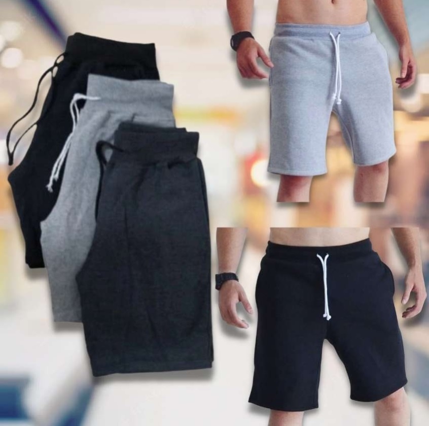 Kit 3 Bermudas Moletom Masculino Short Academia