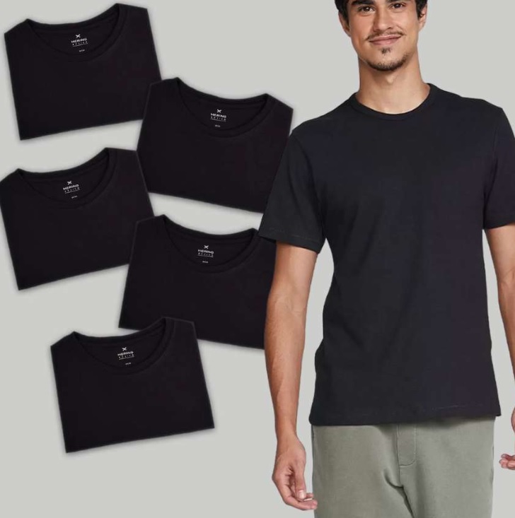 Kit 5 Camisetas Masculinas Básicas Slim – Hering