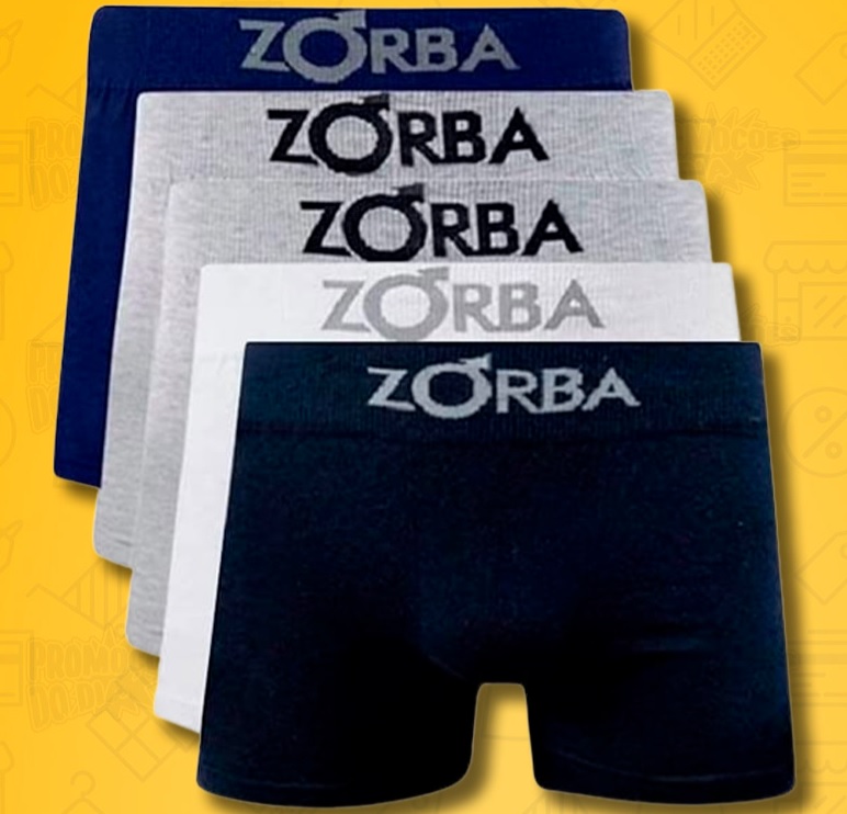 Kit 5 Cuecas Boxer Algodão Sem Costura Preto Zorba