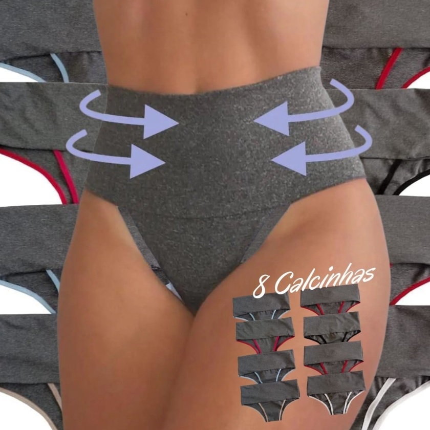 Kit 8 Calcinha Power Fitness Cós Alto Compressão Para Barriga Viére