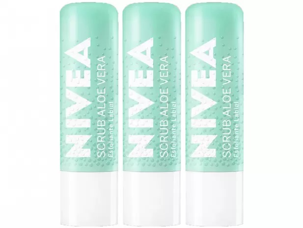 Kit Bastão Esfoliante Labial Nivea Scrub – Aloe Vera 4,8g 3 Unidades