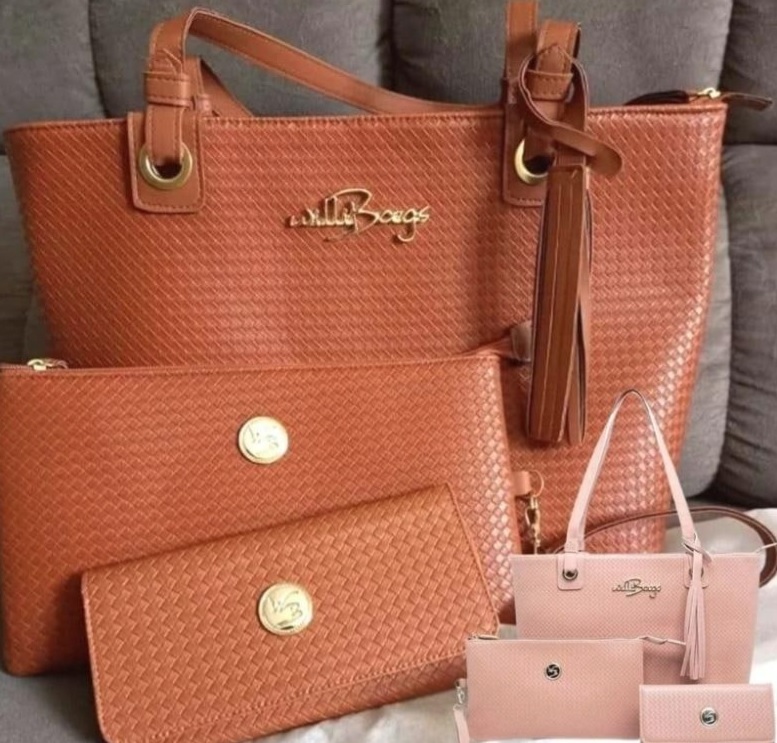 Kit Bolsa Feminina Tipo Sacola + Necessaire + Carteira Willibags