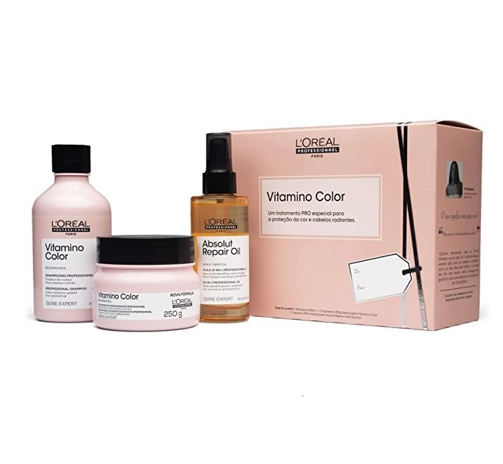 Kit L´Oréal Professionnel Vitamino Color Trio: Shampoo 300ml + Máscara Capilar 250ml + Óleo Reparador Absolut Repair 10 in 1-90 ml, L´Oreal Professionnel Paris