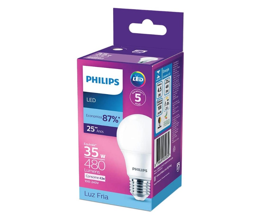Lampada LED bulbo Philips, luz branca fria, 9W, Bivolt (100-240V), Base E27