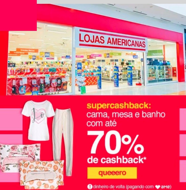 Lista de produtos com Supercashback AME Americanas