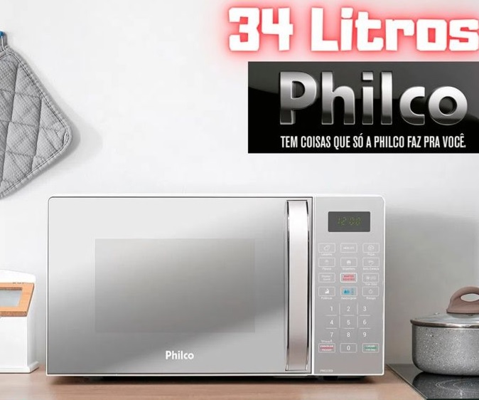 Micro-ondas Philco 34 Litros Espelhado Branco PMO34EB 127 Volts