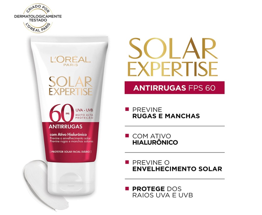 Protetor Solar Facial L’Oréal Paris Solar Expertise Antirrugas FPS 60, 40g
