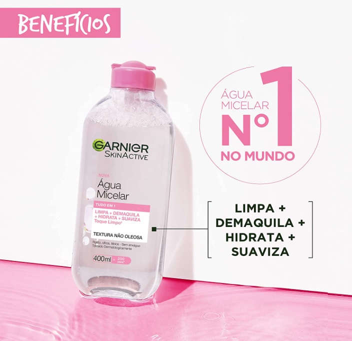 Água Micelar Garnier SkinActive Limpeza Facial Tudo em 1, 400ml