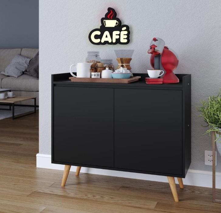 Aparador Sala de Jantar/Balcão Buffet 3 Portas Wood Premier (Preto)