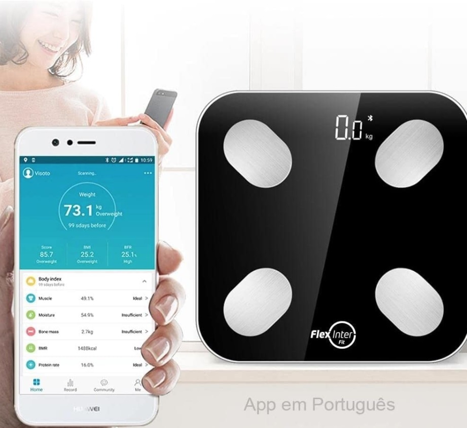 Balança Digital Smart Corporal Com Bioimpedância APP Android/IOS Preto – FlexInter