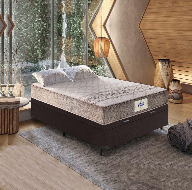 Cama Box Baú Casal Colchão Molas 138x188x61cm Vibe Gazin Marrom / Branco 100 Kg Por Pessoa