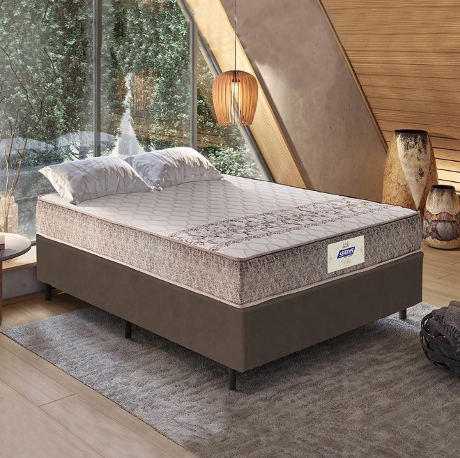 Cama Box Casal Colchão Molas 138x188x58cm Vibe Gazin Marrom / Branco 100kg Por Pessoa