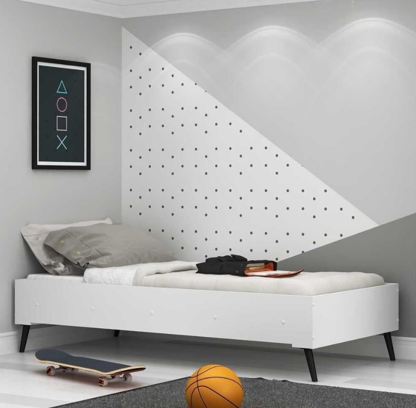 Cama de Solteiro Montessoriana 100% MDF Vintage Prime Multimóveis com Pé Retrô Branco/Preto