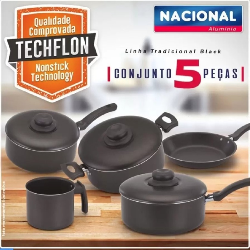 Conjunto de Panelas Antiaderente 5 Peças Nacional – Alumínio Nacional