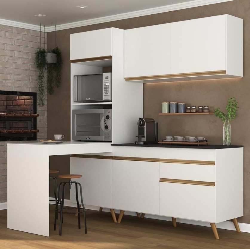 Cozinha Compacta 4 peças c/ Armário e Balcão MP3701 Veneza GW Multimóveis Branca
