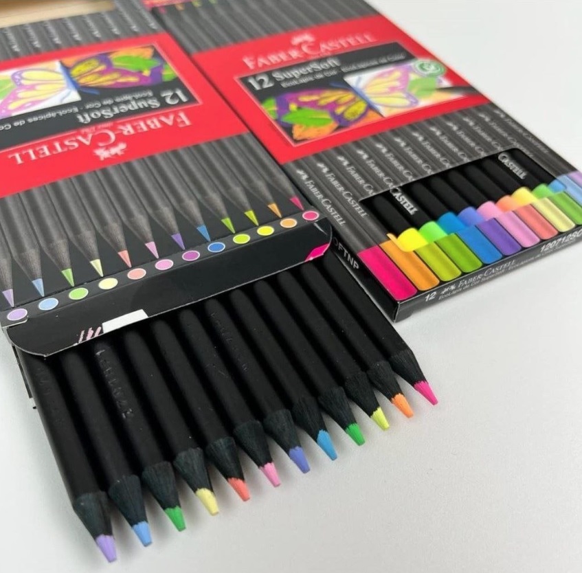 EcoLápis de Cor Supersoft 6 Neon + 6 Pastel, Faber-Castell, 120712SOFTNP, Supersoft, Multicolorido, 12 Contagem (Pacote de 1)