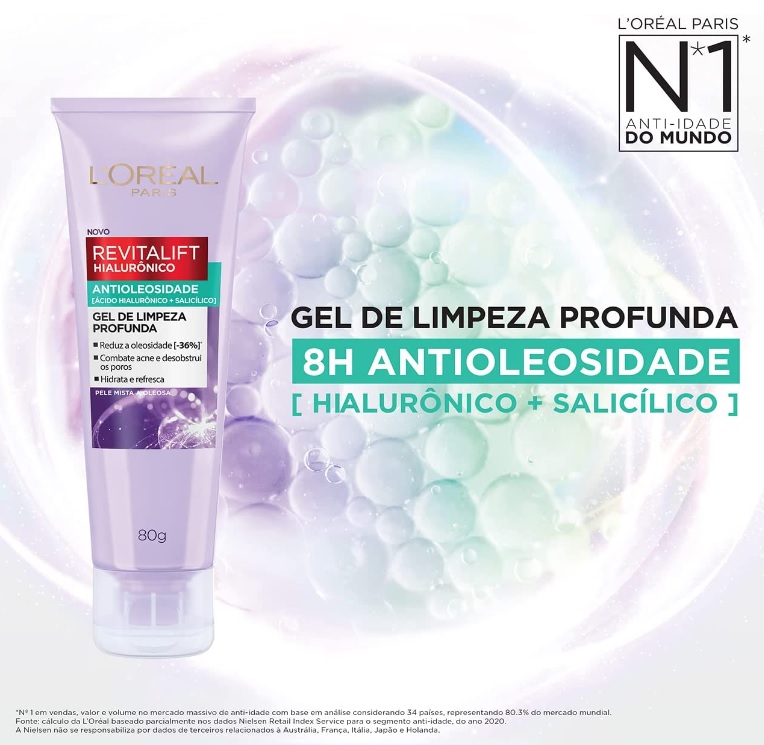 Gel de Limpeza Antioleosidade L’Oréal Paris Revitalift Hiaurônico, 80g, Cor: Incolor