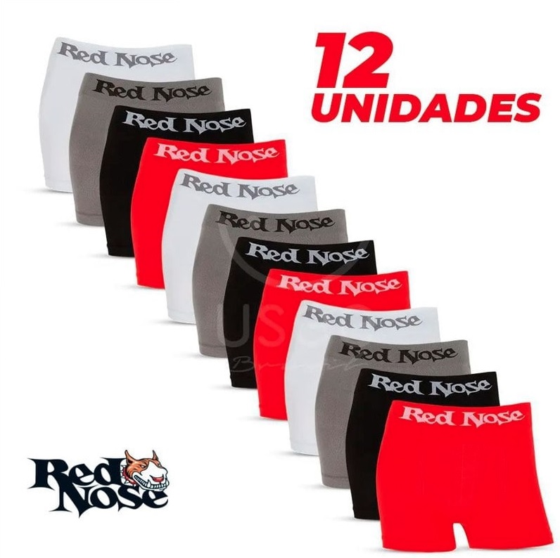 Kit 12 Cuecas Boxer, Red Nose, Masculino