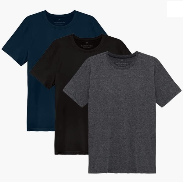 Kit 3 Camisetas Básicas Gola C, Basicamente, Masculino