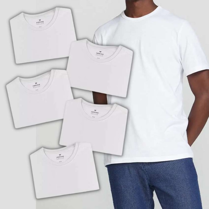 Hering Blusa Basicas Kit de 5 masculino, Branco, M