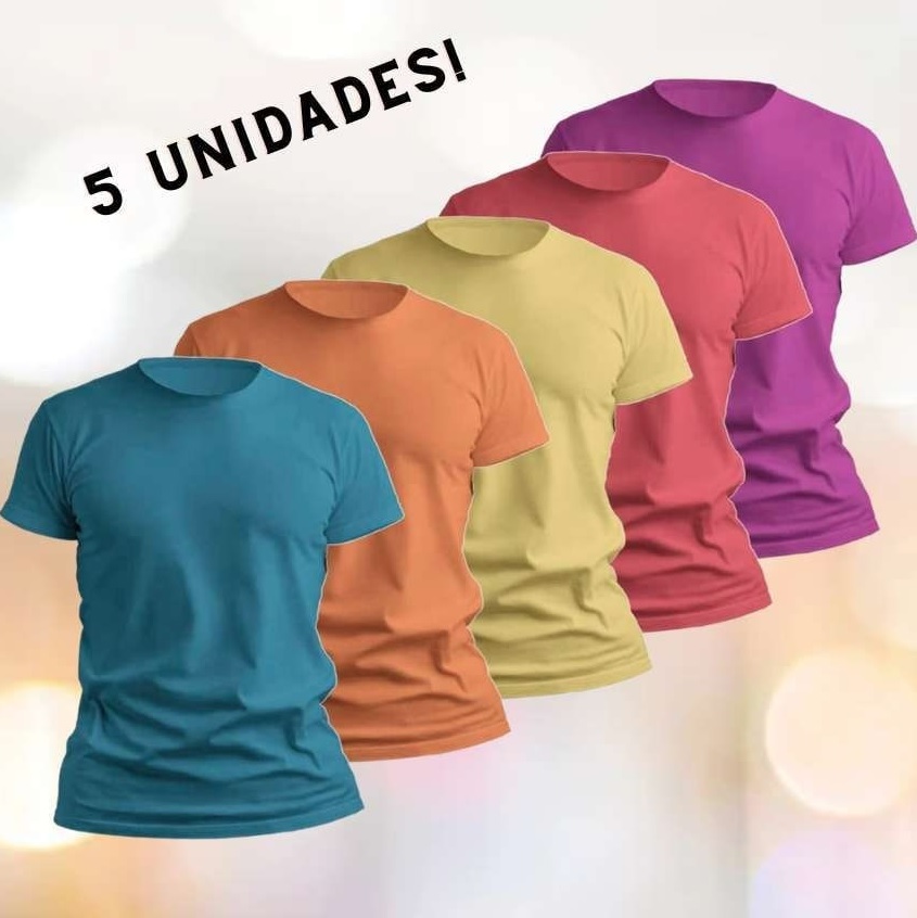 Kit 5 Camisetas Masculinas Slim Fit Cores Verão by ZAROC