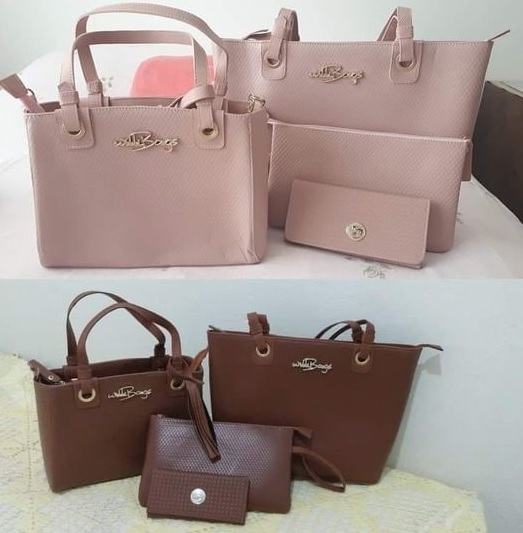 Kit Bolsa Feminina Grande + Baú + Carteira