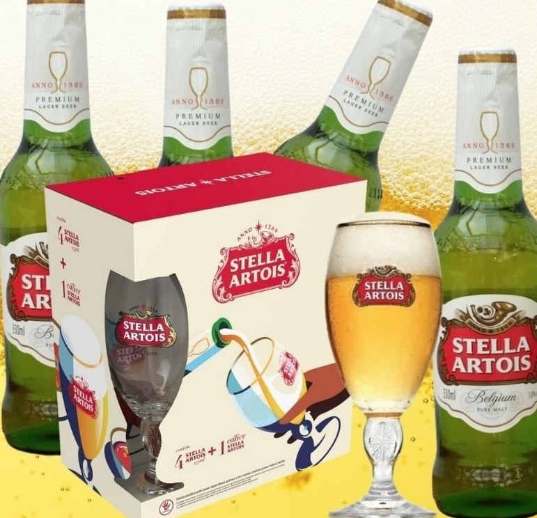 Kit Cerveja Stella Artois 4 Long Necks 330 ml + Cálice 250ml Oficial