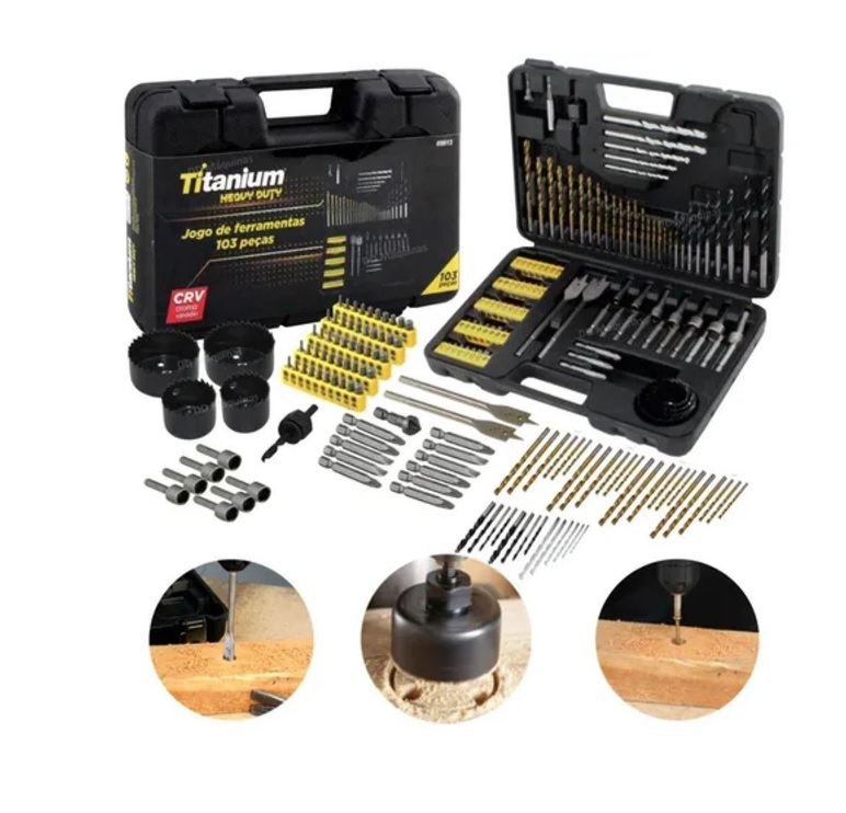 Kit Jogo De Brocas Casa Para Furadeira C/ 103 Peças Titanium