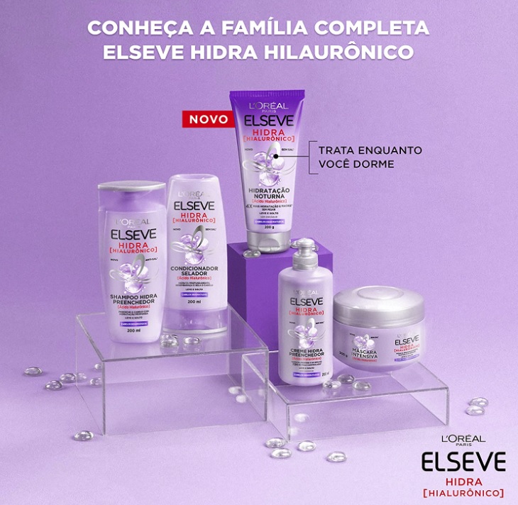 Kit L’Oréal Paris Elseve Hidra Hialurônico – Shampoo + Condicionador + Tratamento + Creme Noturno