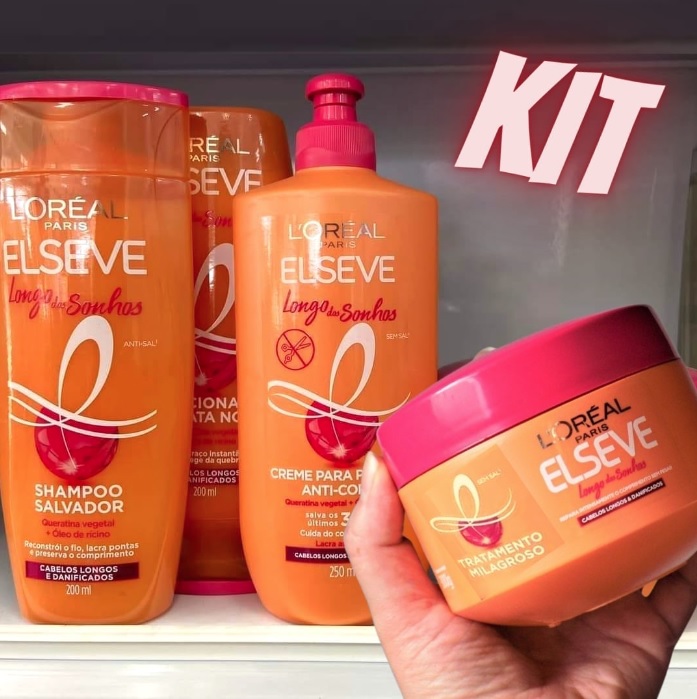 Kit L’Oréal Paris Elseve Longo dos Sonhos – Shampoo + Condicionador + Tratamento + Creme de Pentear