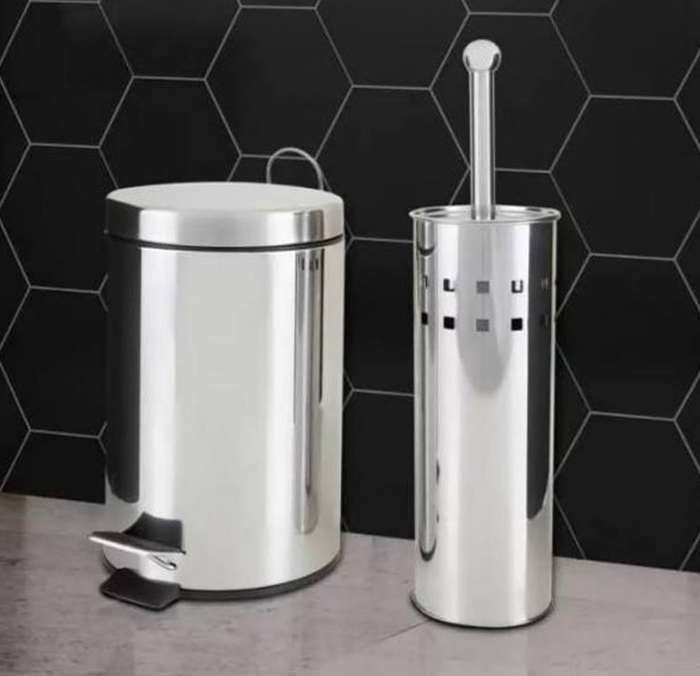 Kit Lixeira Inox para Banheiro com Pedal – 3L 2 Peças Brinox Stardard