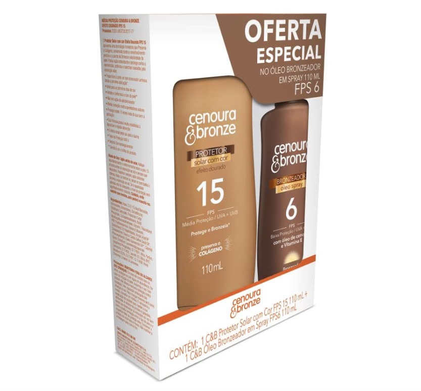 Kit Protetor Solar Cenoura e Bronze Corpo com Cor FPS 15 110ml + Óleo Bronzeador FPS 6 110ml