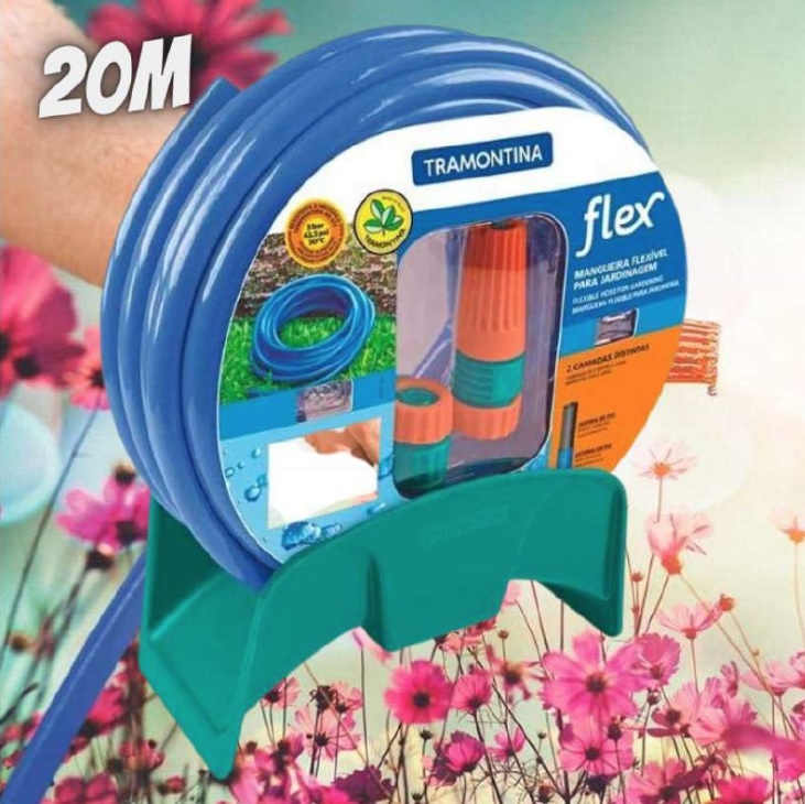 Mangueira para Jardim com Esguicho E Suporte Flex 20 Metros Azul