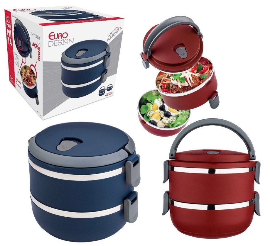 Marmita dupla Lunch Box Vermelha, LB1234-VM, Euro Home