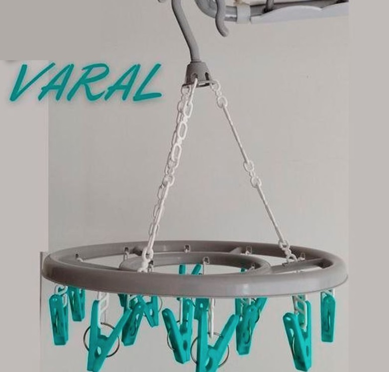 Mini Varal Redondo com 16 Prendedores na Verde, LAV6810, Flash Limp